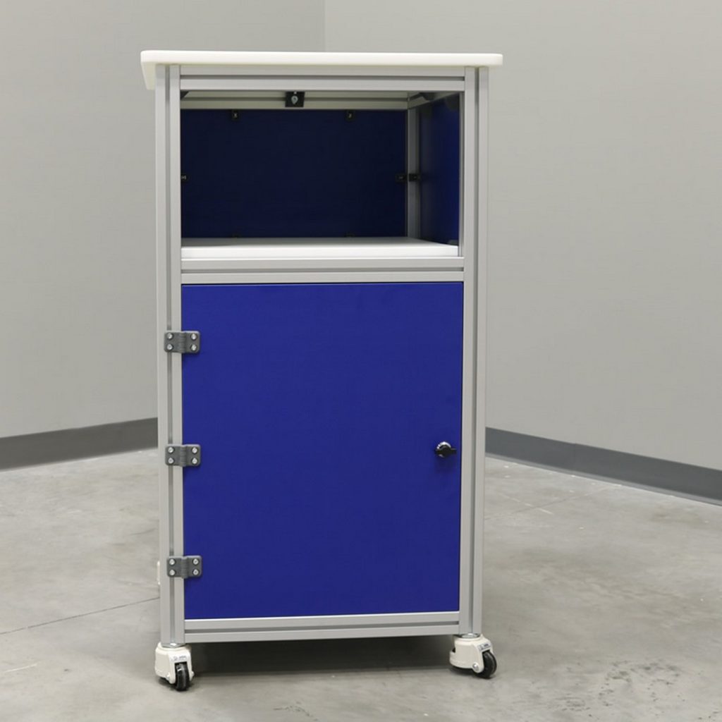 Enclosure With Worksurface On Wheels 1
