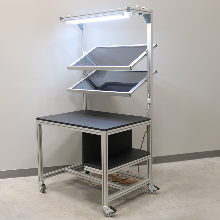 Workstation With Tilted Shelves For Large Part Bins 4